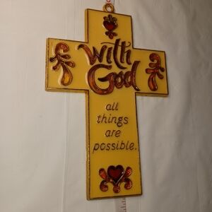 Inspirational Yellow and Brown Wall Cross Decor